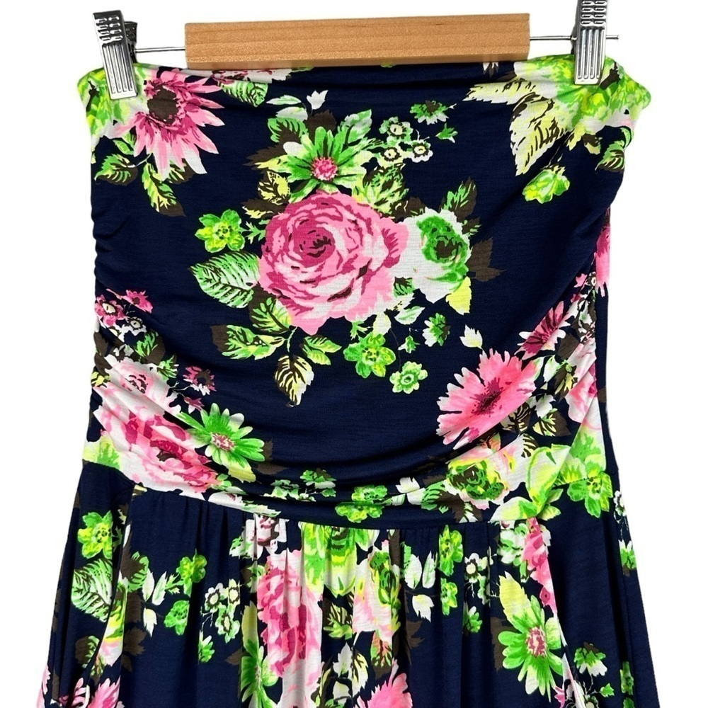 VANILLA BAY NAVY AND NEON PINK FLORAL MAXI DRESS WITH POCKETS SMALL - Picture 5 of 11